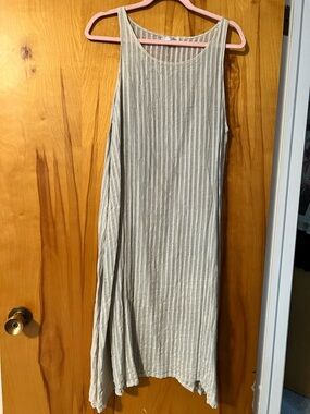 KRISTA LARSON Sleeveless Soft Light Green Striped Maxi Dress